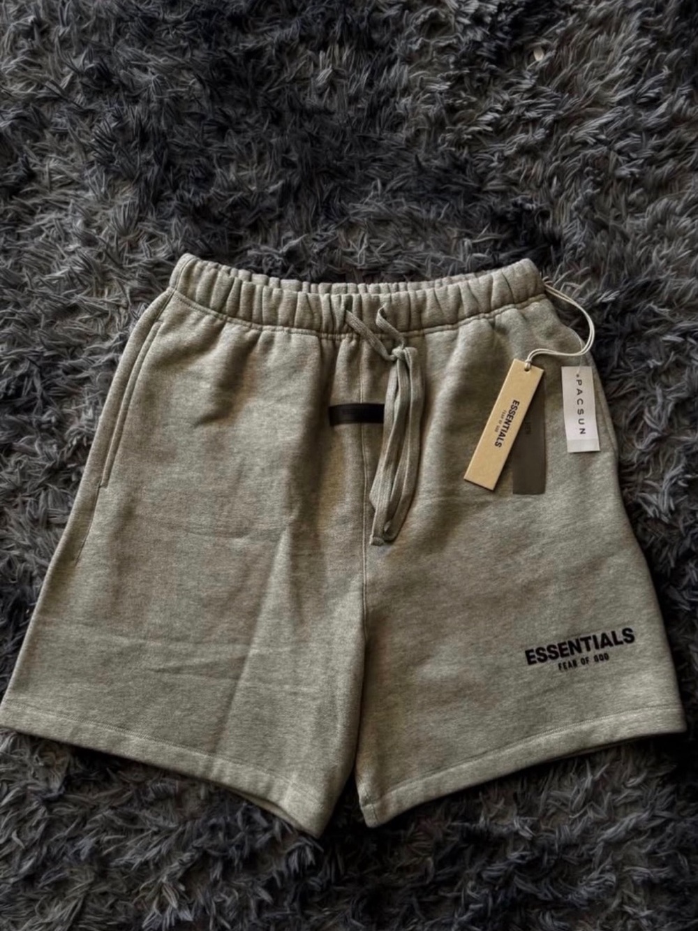 Essentials Olive Fleece Drawstring Shorts